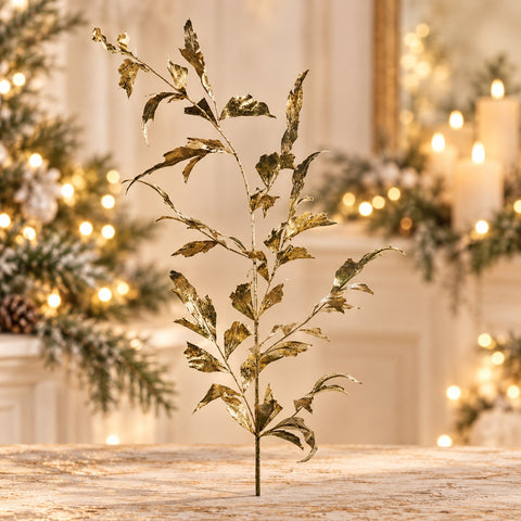 Tallo decorativo con hojas largas metálicas doradas, 134 cm – Goodwill