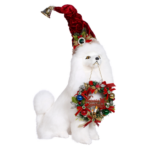 Merry Xmas Sitting Dog 33 cm – Cagnolino Natalizio Bianco con Ghirlanda | Goodwill by Mark Roberts