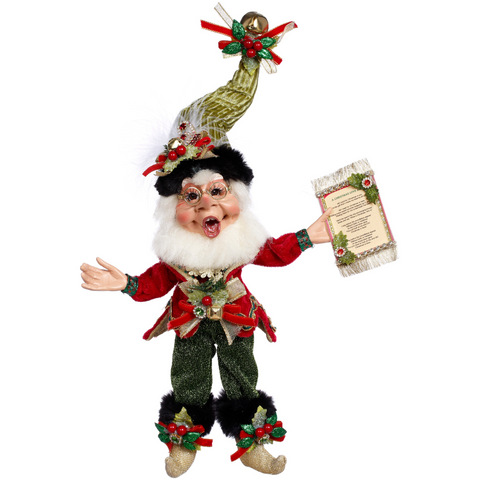 Xmas Carol Elf 25,5 cm – Elfo Natalizio Rosso e Verde con Pergamena | Goodwill by Mark Roberts