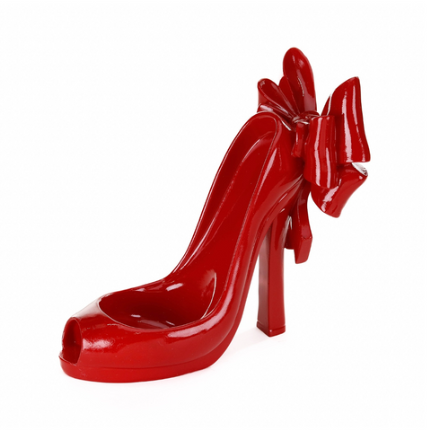 Portabottiglie a Forma di Scarpa con Fiocco 24,5 cm – Decorazione Glamour Rosso Lucido
