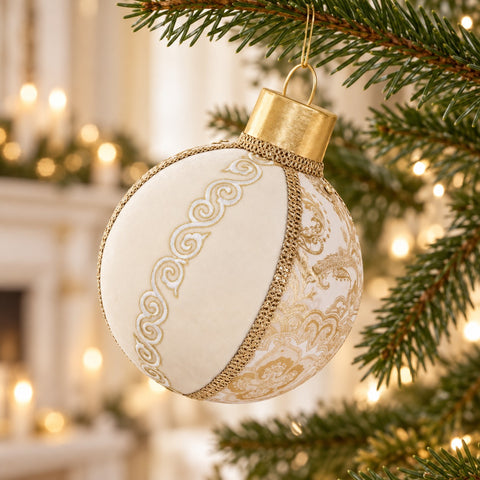 Palla di Natale Gigante Espositiva in Broccato Crema e Oro – Goodwill
