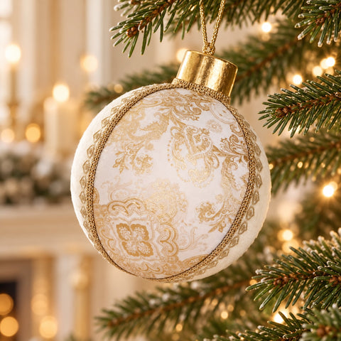 Palla di Natale Gigante Espositiva in Broccato Crema e Oro – Goodwill