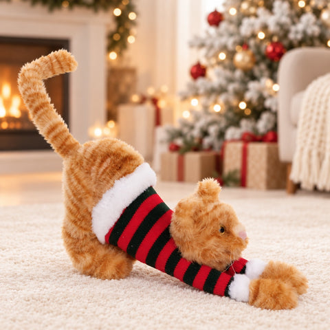 Gatto Natalizio Rosso Tigrato con Maglione a Righe – Goodwill, 35cm
