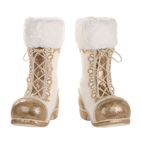Stivali Decorativi di Babbo Natale Crema e Oro – Set da 2 – 38 cm