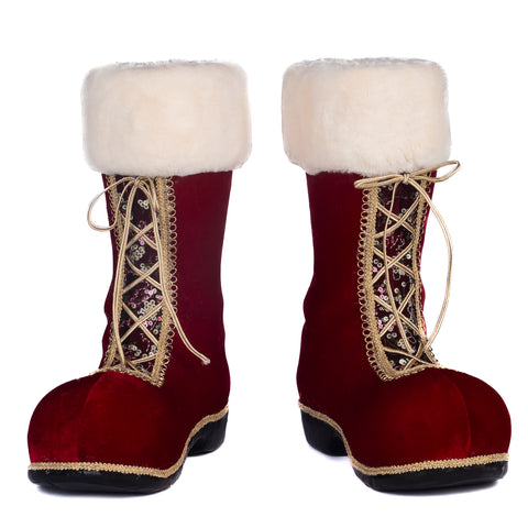 Stivali Decorativi di Babbo Natale Rosso e Oro – Set da 2 – 38 cm