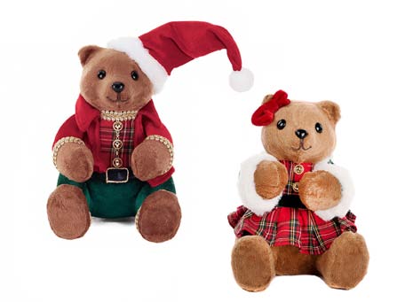 Orsetto natalizio tartan seduto – Varianti: Orsetto o Orsetta – 21 cm