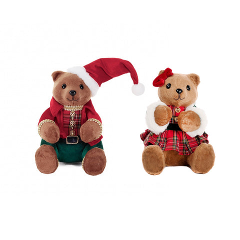 Orsetto natalizio tartan seduto – Varianti: Orsetto o Orsetta – 21 cm