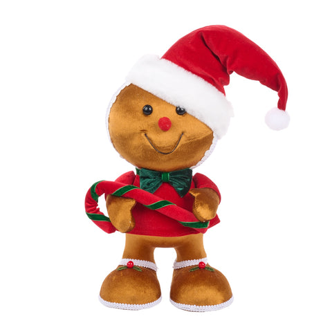 Pupazzo Omino di Pan di Zenzero con Bastoncino Natalizio Goodwill - Tessuto Rosso/Marrone 36 cm