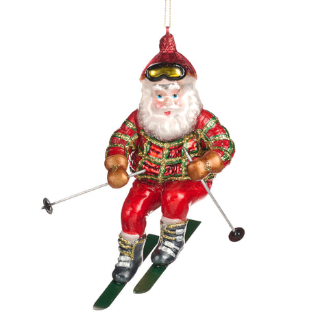 Decorazione Natalizia in Vetro Babbo Natale sugli Sci – Goodwill, 16,5 cm