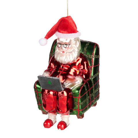 Addobbo Natalizio Goodwill Babbo Natale con Laptop in Poltrona 12cm