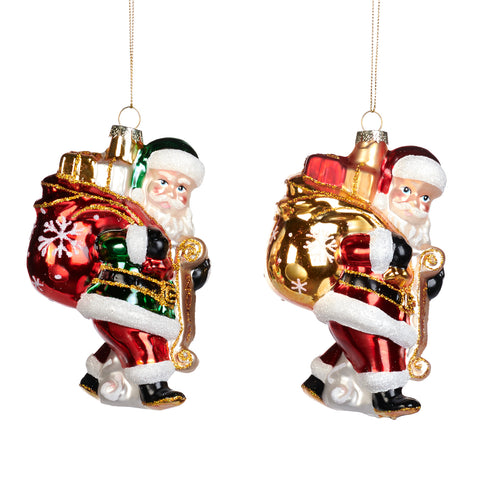 Addobbo Babbo Natale con Doni 15cm in Vetro – Varianti Rosso/Verde e Rosso/Dorato