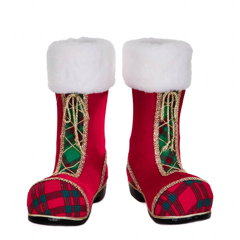 Stivali di Babbo Natale in Tessuto Tartan Rosso e Verde, Set da 2 – Goodwill, 38cm