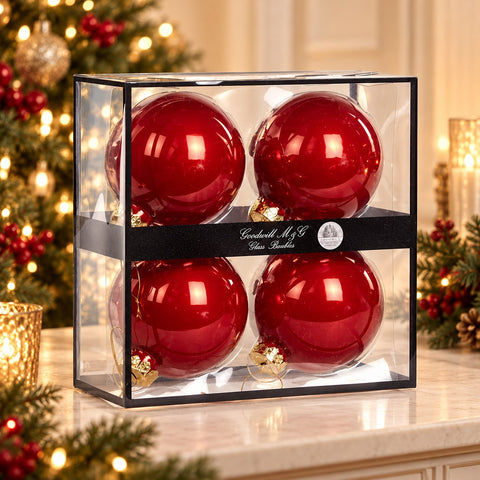 Juego de 4 bolas navideñas de cristal rojo brillante, Ø10 cm – Goodwill