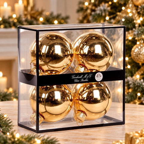 Set 4 Palline di Natale in Vetro Oro Lucido Christmas Collection – Goodwill, Ø 10cm