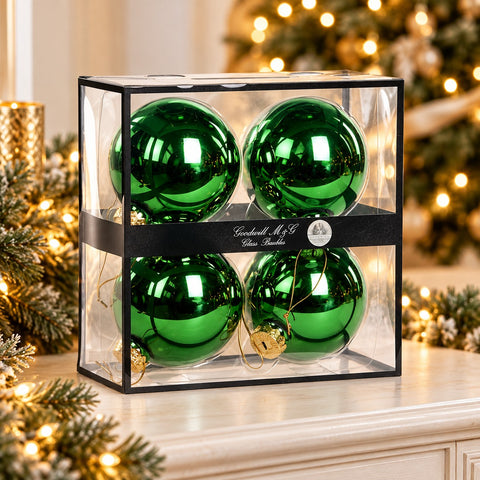 Juego de 4 bolas navideñas de cristal verde brillante, Ø10 cm – Goodwill