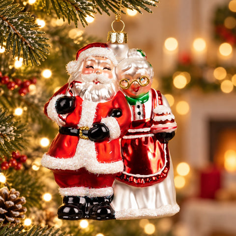 Addobbo Natalizio Babbo Natale e Mamma Natale in Vetro Soffiato – Goodwill, 12,5cm