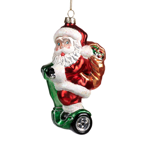 Decorazione Natalizia in Vetro Babbo Natale sul Segway – 13,5 cm