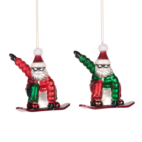 Decorazione Natalizia in Vetro Babbo Natale Snowboard – 11,5 cm (2 varianti)