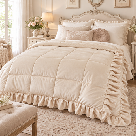 Trapunta Matrimoniale in Velluto con Gale Beige 580 GSM – Blanc Mariclò, 260x260cm