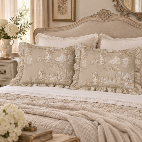 Set 2 Copriguanciali con Gale Beige – Toile du Borgo Collection by Blanc MariClò, 50x80 cm