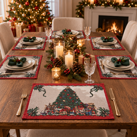 Tovagliette Americani Set di 6 Albero di Natale e Pacchi Regalo Gobelin - 33x45 cm