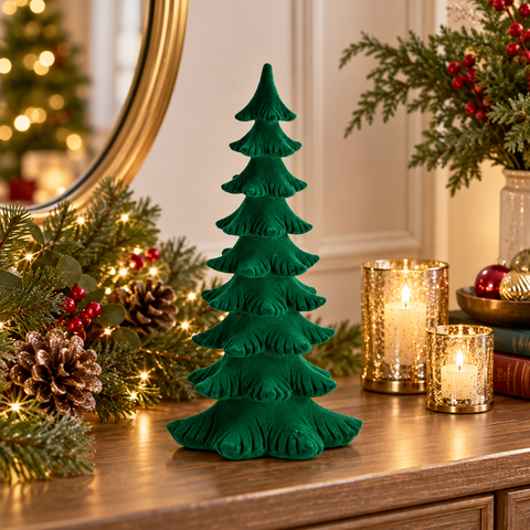 Albero Decorativo da Appoggio in Resina e Velluto - 14x30 cm
