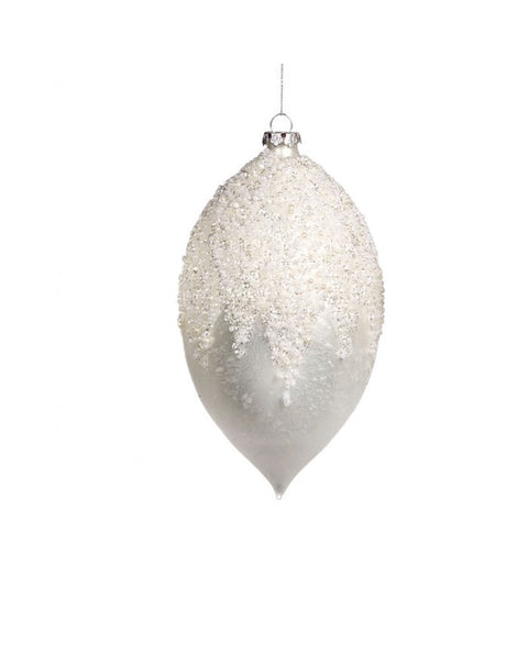 Palline di Natale Bianche Glitterate in Vetro – Goodwill Winter Frost – 15 cm – 3 Forme Disponibili