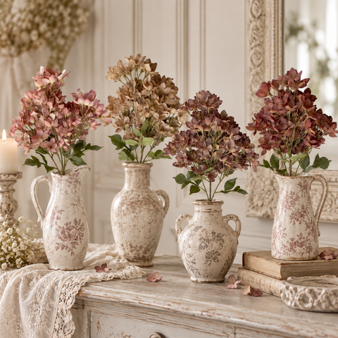 Ramo Artificiale Ortensia Gardena in Colori Assortiti - Blanc Mariclò, 83cm