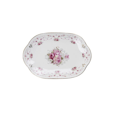 Vassoio Ovale “Le Rose del Borgo” – Blanc MariClò | Ceramica con Bordo Oro | Piccolo o Grande