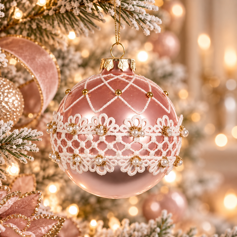 Bolas de red para glaseado Goodwill Candy (surtidas) - Bolas navideñas de vidrio rosa de 12 cm con glaseado