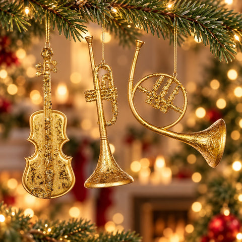 Addobbo Natalizio Strumento Musicale Antico Dorato Violino, Tromba o Corno – Goodwill, 25cm