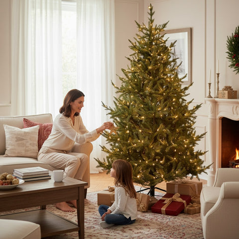 Albero di Natale Verde con Luci LED Flash – PE+PVC Real Touch, H.180/210/240 cm