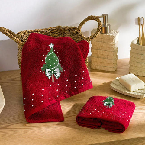 Set Asciugamani Natalizi Abete – 1 Asciugamano 60x110 cm + 1 Ospite 40x60 cm