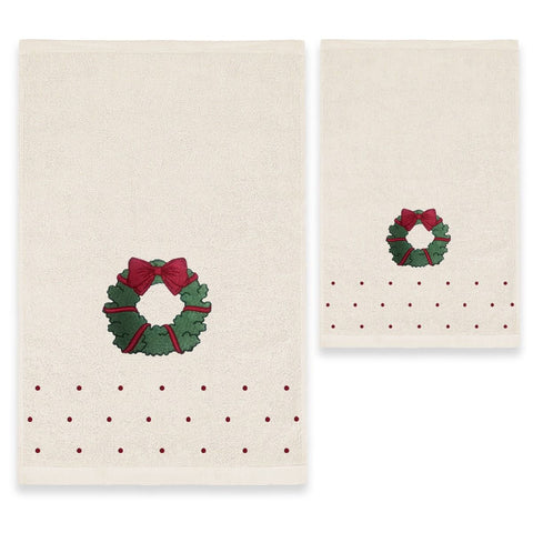 Set Asciugamani Natalizi Ghirlanda – 1 Asciugamano 60x110 cm + 1 Ospite 40x60 cm
