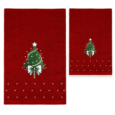 Set Asciugamani Natalizi Abete – 1 Asciugamano 60x110 cm + 1 Ospite 40x60 cm