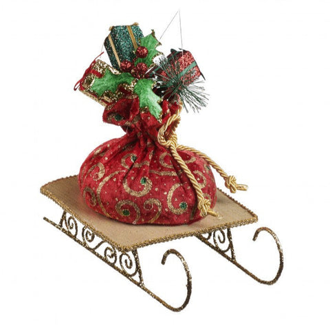 Slitta Decorativa con Sacco Regalo Natalizio Rosso - Goodwill, 21cm