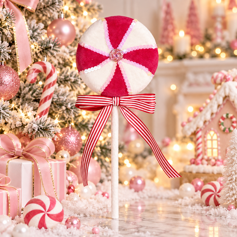 Decoración de tela con espirales de piruleta rosa y blanca de 35 cm de la colección navideña Goodwill