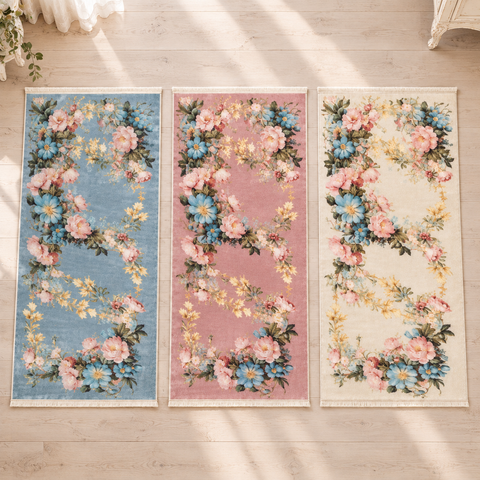 Tappeto Velour Victorian a Fiori con Frange – L'Atelier 17