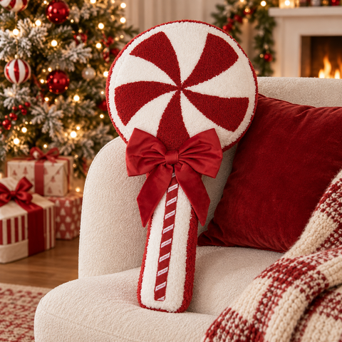 Cuscino Decorativo Sagomato Lecca-Lecca Rosso e Bianco - Clayre & Eef, 25x53x4 cm