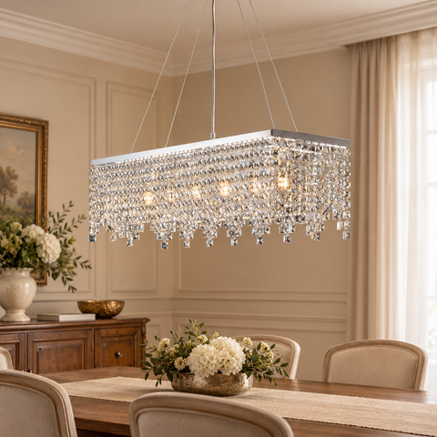 Lampada a Sospensione Classica in Ottone e Ferro Cromato con Strass – Bonetti Illumina Penelope, 2, 4 e 6 Luci ambientata