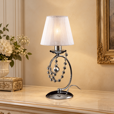 Lampada da Tavolo Classica in Ferro Cromato o Dorato con o senza Paralumi – Bonetti Illumina Magda, 1 Luce, Ø13 cm ambientata