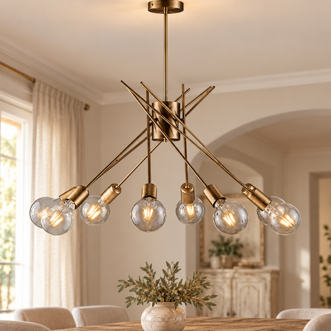 Plafoniera Moderna in Ferro Bronzato Spazzolato – Bonetti Illumina Polish, 5 e 8 Luci ambientata