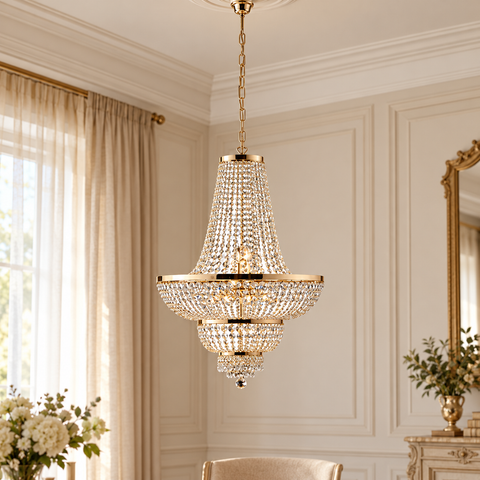 Lampadario Classico in Ferro e Ottone Dorato o Cromato con Strass – Bonetti Illumina Mozart, 5, 8 e 10 Luci ambientata