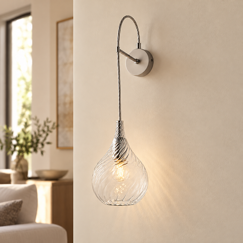 Applique Moderna con Vetri Pyrex Trasparenti, Ambra o Grigi – Bonetti Illumina Pluvia, 1 Luce ambientata