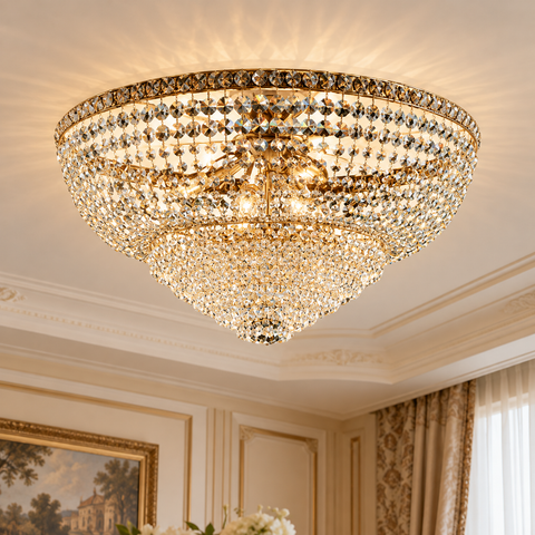 Plafoniera Classica in Ferro e Ottone Dorato con Strass – Bonetti Illumina Wagner, 6 e 8 Luci ambientata