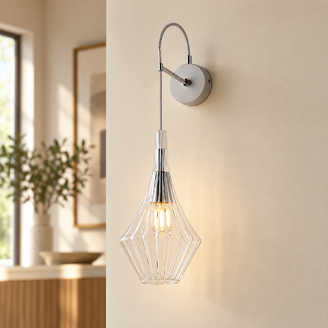 Applique Moderna con Vetri Pyrex Trasparenti, Ambra o Grigi – Bonetti Illumina Zeus, 1 Luce ambientata