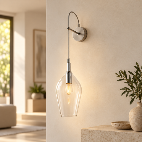 Applique Moderna con Vetri Pyrex Trasparenti, Ambra o Grigi – Bonetti Illumina Ares, 1 Luce ambientata