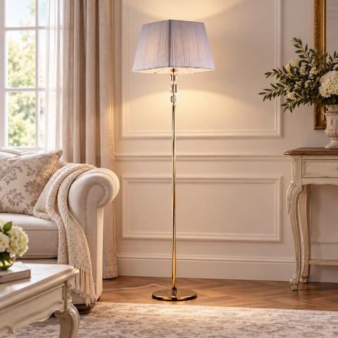 Lampada da Terra Classica in Ferro Dorato e Cristallo – Bonetti Illumina Franz, 1 Luce, Ø40 cm ambientata
