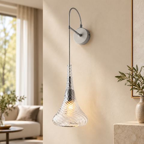 Applique Moderna con Vetri Pyrex Trasparenti, Ambra o Grigi – Bonetti Illumina Nemesi, 1 Luce ambientata