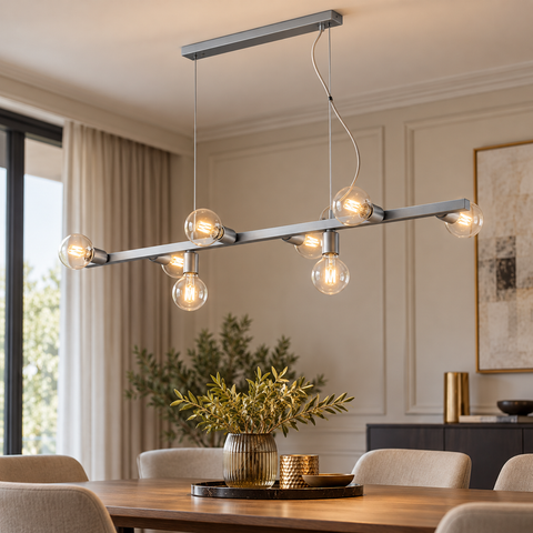 Lampada a Sospensione Classica in Ferro Nero e Oro o Bianco e Argento – Bonetti Illumina Fabian, 5, 6 e 8 Luci ambientata